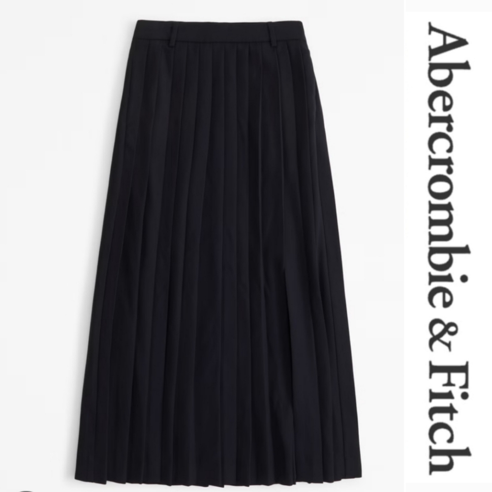 Abercrombie & Fitch Mid Rise Pleated Maxi Skirt in Black - Picture 2 of 10
